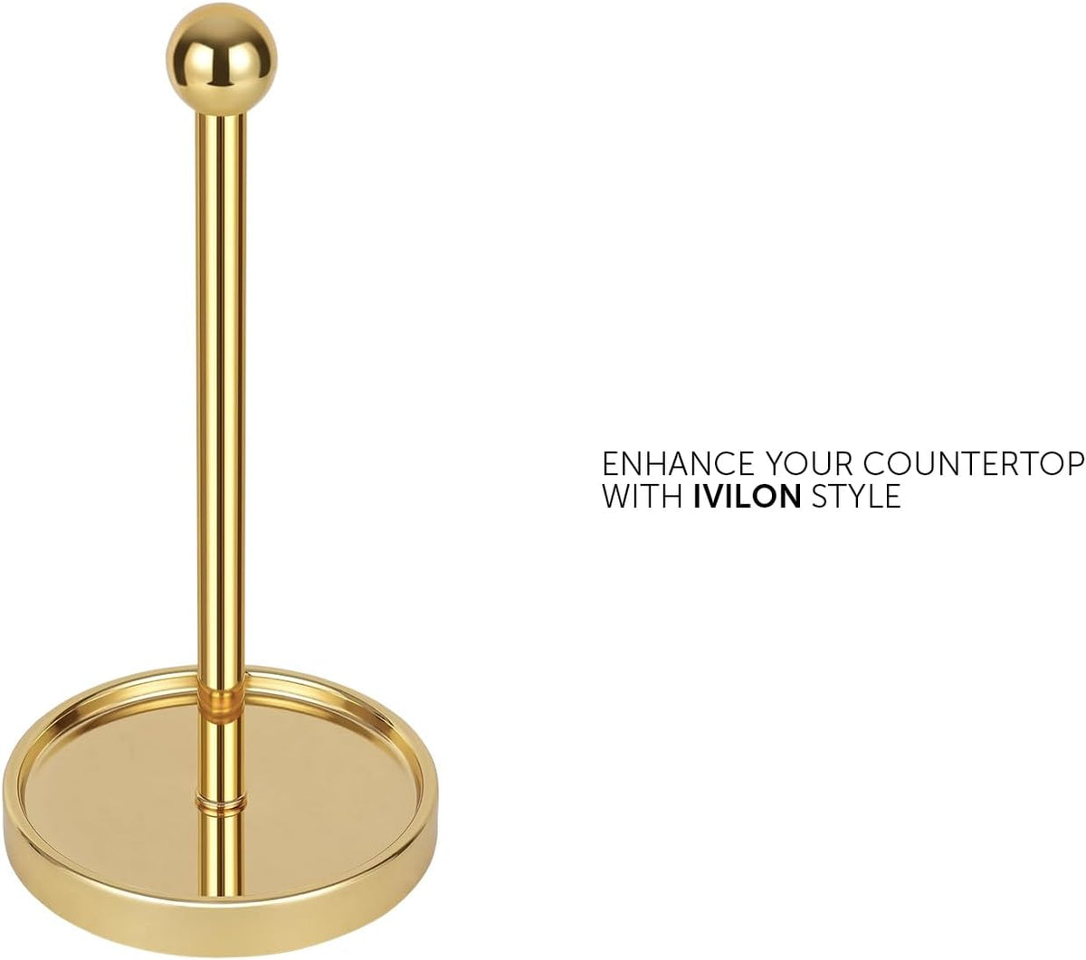 Ivilon Countertop Paper Towel Holder - Modern Sleek Ball Minimalist Design - Color Gold Polished