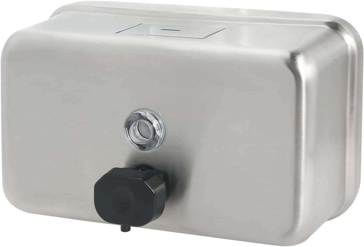 Commercial Soap Dispenser Wall Mount – Antirust Stainless Steel Soap Dispenser Liquid 38.8oz Large Capacity (Horizontal), Anti-Leak SUS304 Brushed Metal for Bathroom & High-Traffic Areas