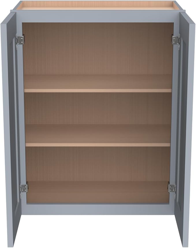 Wall-Mounted Cabinet – Solid Wood Shaker Style Medicine Cabinet with Adjustable Shelves & Soft-Close Doors for Bathroom, Kitchen, and Office Storage (Grey, 24" W x 12" D x 30" H)