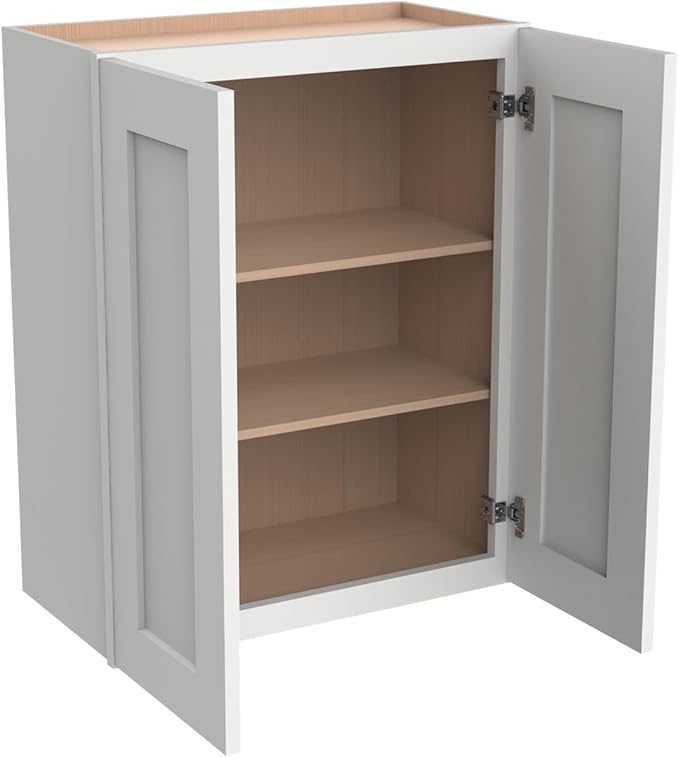 Wall-Mounted Cabinet – Solid Wood Shaker Style Medicine Cabinet with Adjustable Shelves & Soft-Close Doors for Bathroom, Kitchen, and Office Storage (Origami White, 42" W x 12" D x 30" H)
