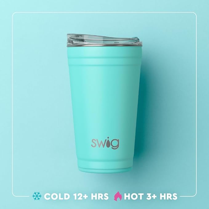 Swig Life 24oz Party Cup, Stackable Insulated Travel Coffee Tumbler with EZ Slider Lid, Cup Holder Friendly Travel, Stainless Steel 24 oz Tumbler, Reusable Mug (Hydrangeas)