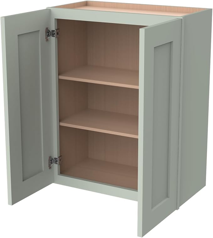 Wall-Mounted Cabinet – Solid Wood Shaker Style Medicine Cabinet with Adjustable Shelves & Soft-Close Doors for Bathroom, Kitchen, and Office Storage (Jade Green, 42" W x 12" D x 30" H)