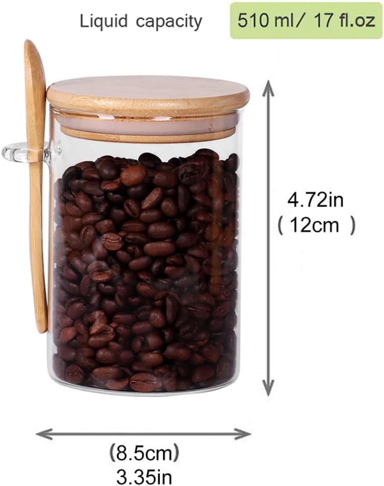 Glass Jar with Bamboo Lid and Spoon, 3 Pack 16 OZ Tea Containers for Loose Leaf Tea, Salt and Sugar Containers for Countertop, Yogurt Jars for Overnight Oatmeal