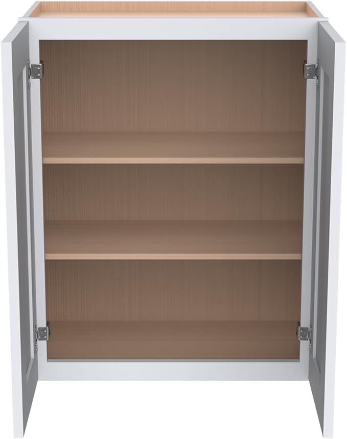 Wall-Mounted Cabinet – Solid Wood Shaker Style Medicine Cabinet with Adjustable Shelves & Soft-Close Doors for Bathroom, Kitchen, and Office Storage (White, 27" W x 12" D x 36" H)