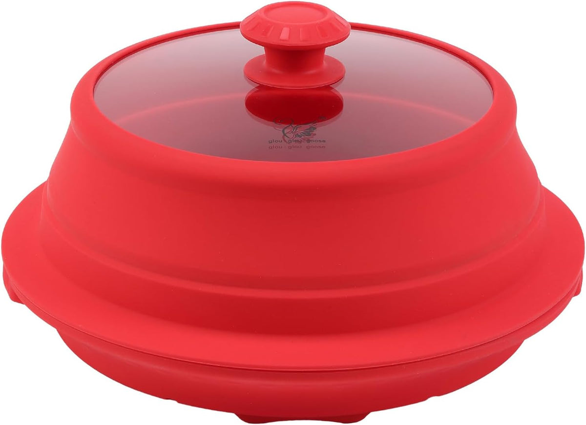 Microwave Splatter Silicone Cover Collapsible Steamer, Vented Multifunction Splash Lid with Glass Dish Bowl Plate for Food Cooking Bacon Maker, Dishwasher Safe BPA-Free 10.5 inch Cookware Set