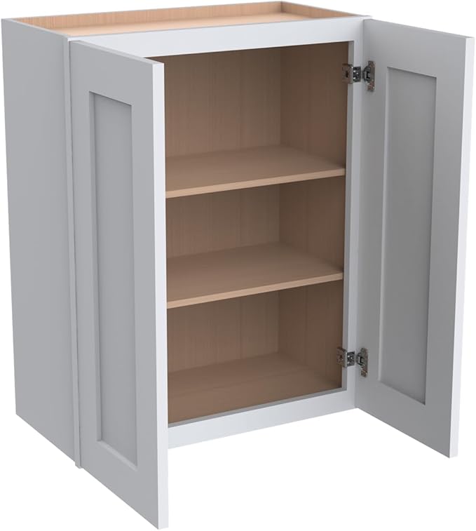 Wall-Mounted Cabinet – Solid Wood Shaker Style Medicine Cabinet with Adjustable Shelves & Soft-Close Doors for Bathroom, Kitchen, and Office Storage (White, 42" W x 12" D x 30" H)