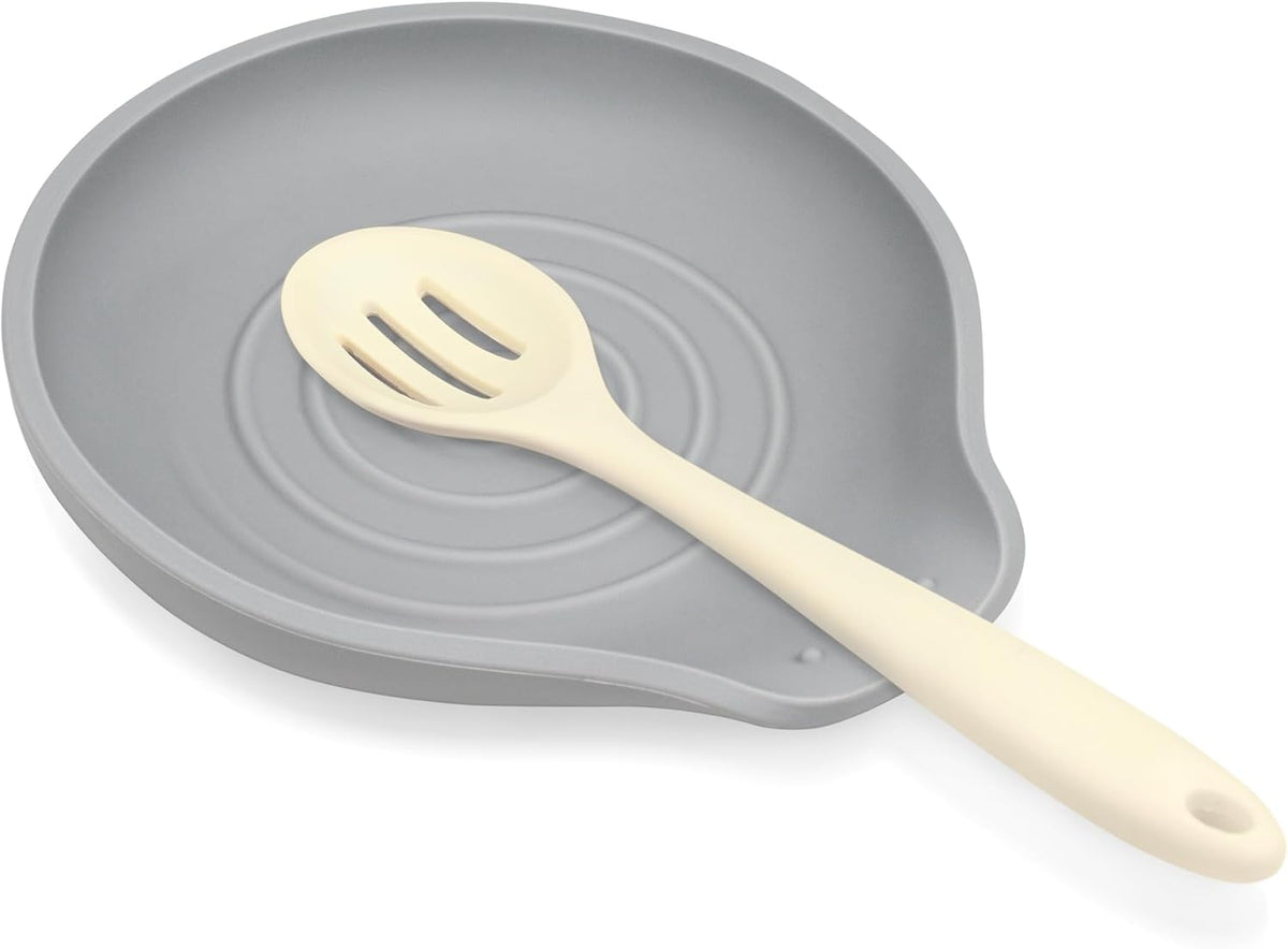 Silicone Spoon Rest for Stove Top - BPA-Free, Heat-Resistant Spoon Holder - Spoon Rest for Kitchen Counter - Large Cooking Utensil Rest for Spoons, Spatulas, Ladles or Tongs - Gray