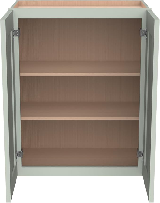 Wall-Mounted Cabinet – Solid Wood Shaker Style Medicine Cabinet with Adjustable Shelves & Soft-Close Doors for Bathroom, Kitchen, and Office Storage (Jade Green, 24" W x 12" D x 42" H)