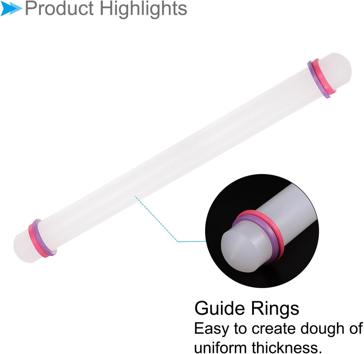 Fondant Rolling Pin, 18" Length, PP Plastic Non-Stick Guide Rings Fondant Roller Dough Roller - (Applications: for Baking Fondant DIY), 2-Pieces