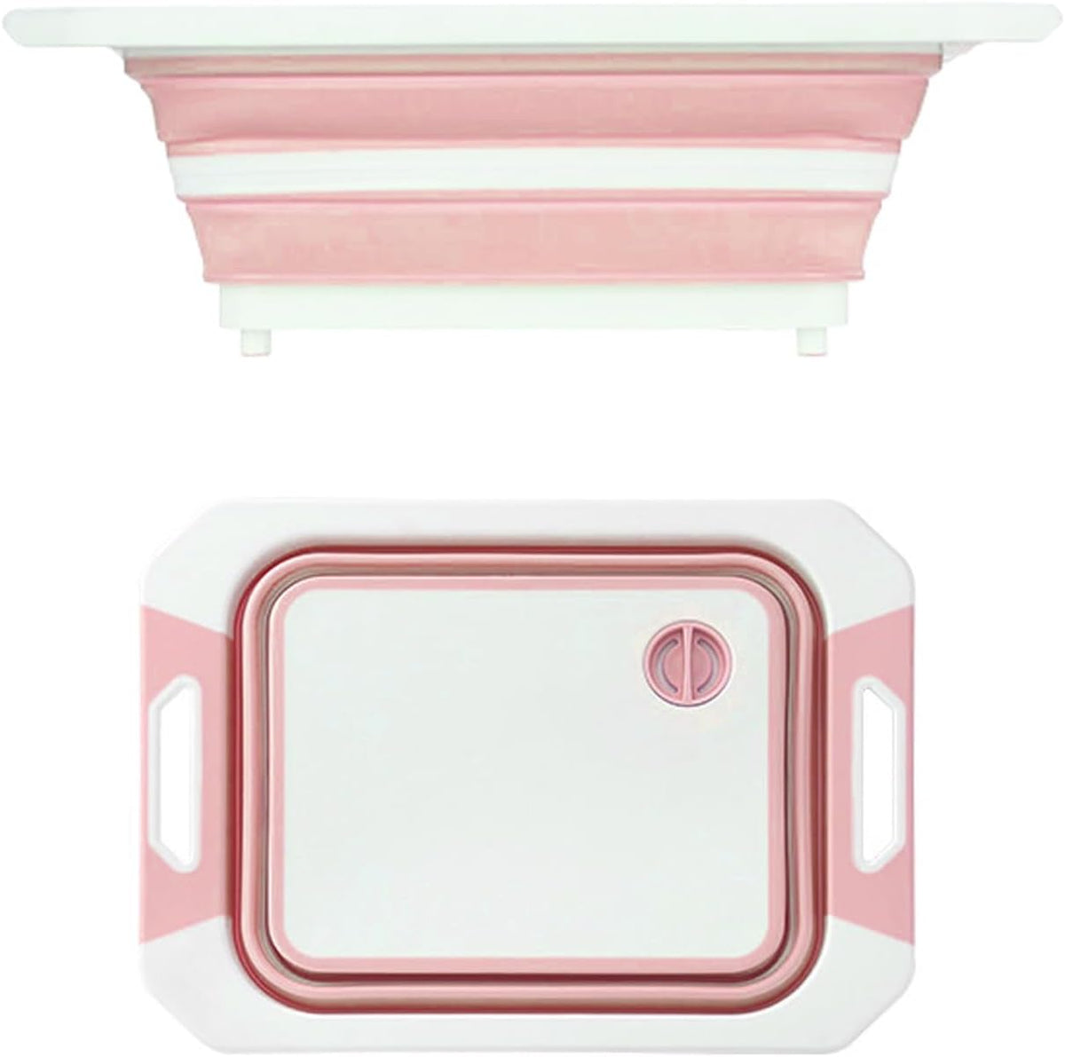 Camping Collapsible Cutting Board Dish Basin BBQ Prep Tub Camp Sink Dish Washing Station Multifunctional Storage Basket(Pink white)
