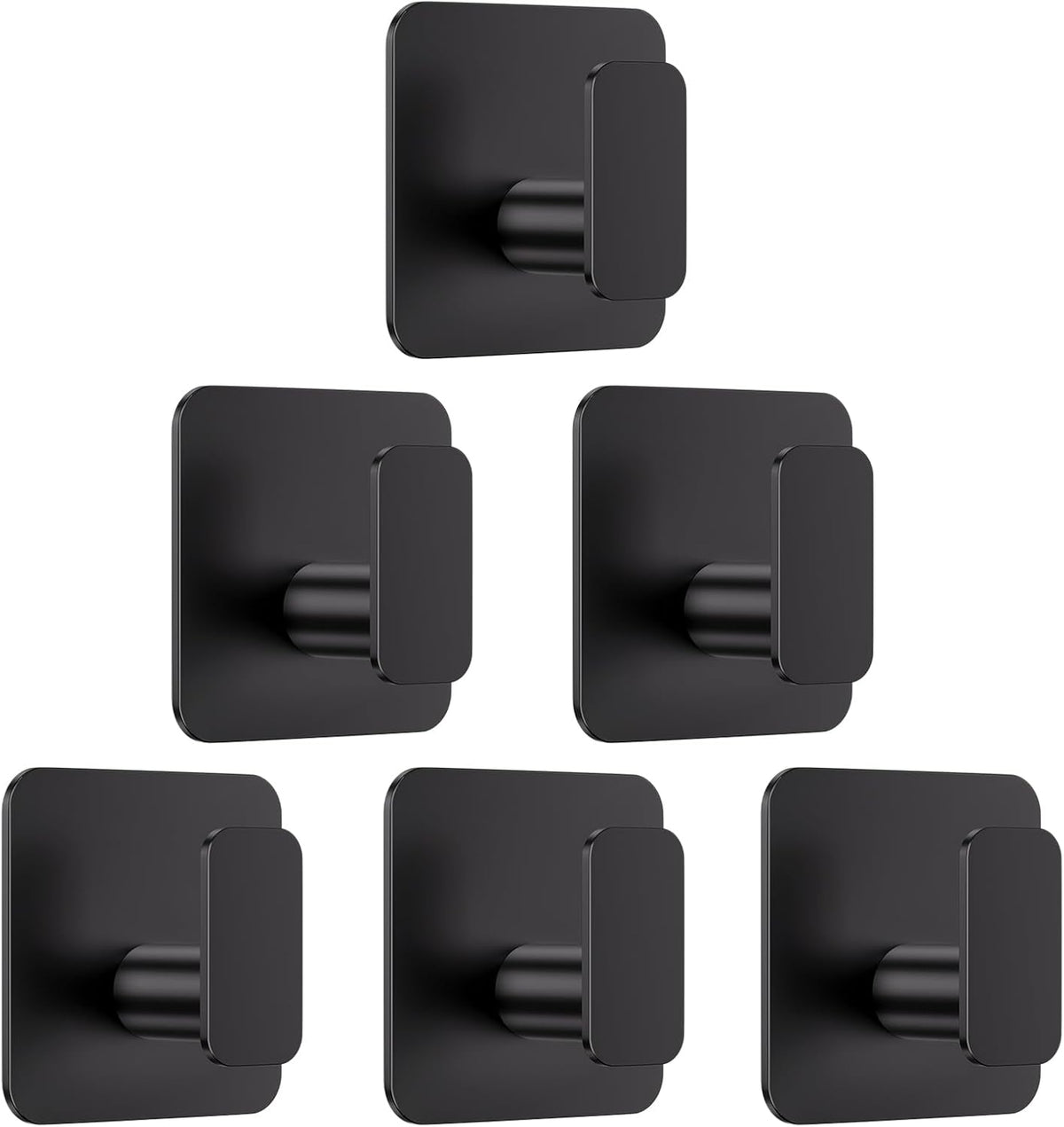 Black Hooks for Hanging Heavy Duty, Adhesive Hooks for Shower, Bathroom, Kitchen, Robe, Towel, Coat, Waterproof & Rustproof Hook for Walls No Damage, Stainless Steel Sticky Hook - 6 Pack