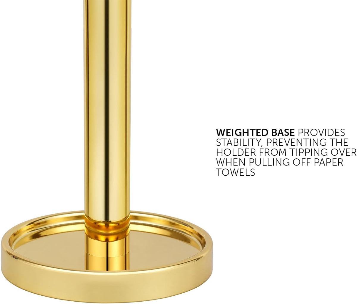 Ivilon Paper Towel Holder Stand - Steady and Easy Tear - Fits All Paper Towel Rolls - Gold Polished
