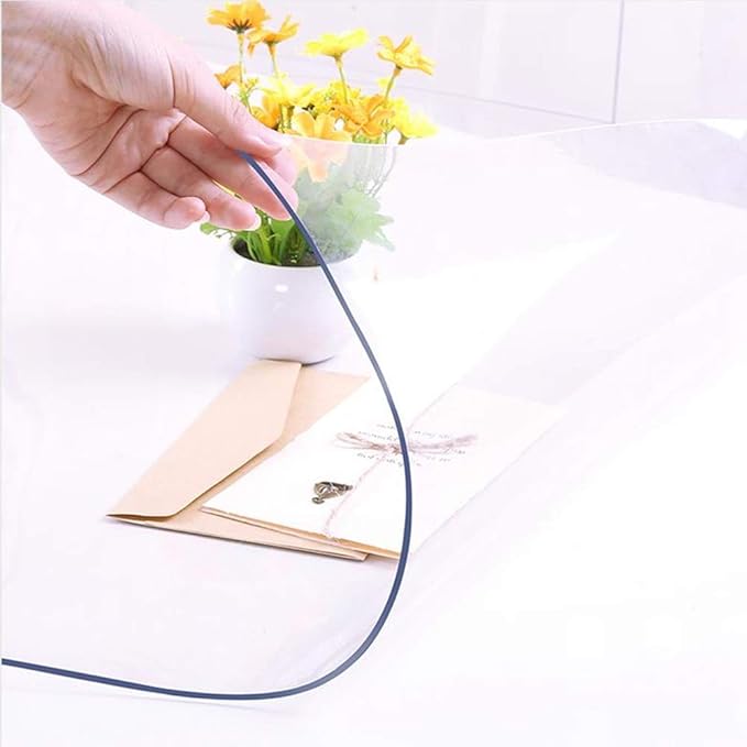 NECAUX Custom 24 x 39.4 Inch Clear Table Cover Protector, 1.5mm Thick Plastic Scratch Resistent Heavy Duty Desk Pad Mat Non-Slip Tablecloth Protector for Vanity Table, Sofa Table, Media Stand