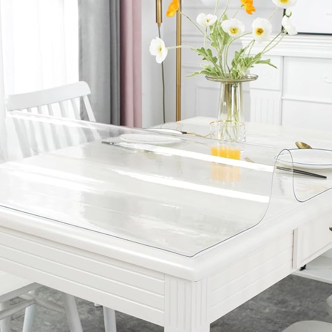 Warmstar Clear Table Cover Protector 28 x 48 Inch,1.5mm Thick Plastic Table Cover Rectangle,PVC Clear Table Protector,Desk Protector Mat for Kitchen, Dresser, Writing Desk，Dining Room Table