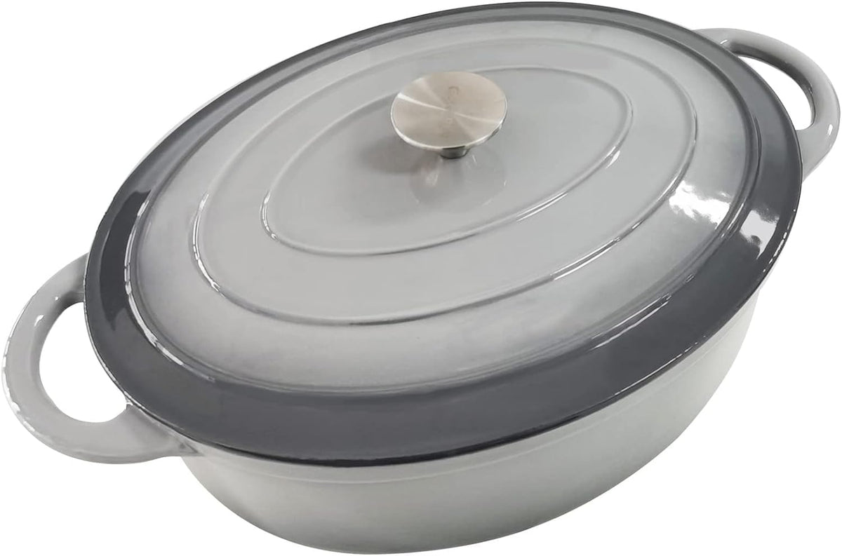 Enameled Cast Iron Oval Dutch Oven, 7 qt Oval Dutch Oven Pot with Lid and Dual Handles for Braising, for Braising, Broiling, Bread Baking, Frying, Gray