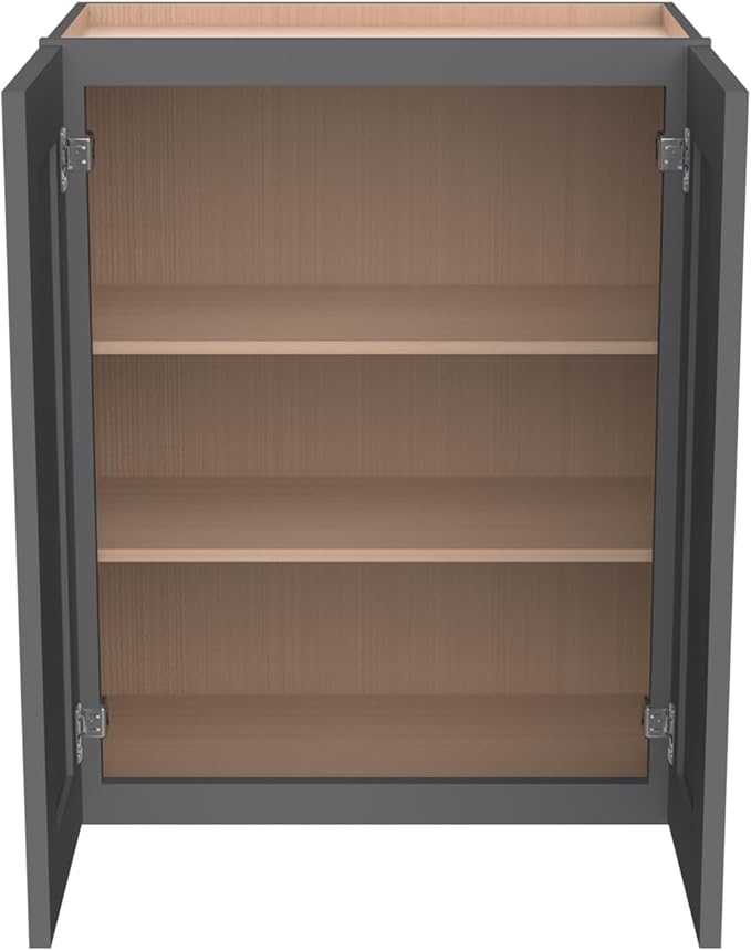 Wall-Mounted Cabinet – Solid Wood Shaker Style Medicine Cabinet with Adjustable Shelves & Soft-Close Doors for Bathroom, Kitchen, and Office Storage (Pebble Gray, 30" W x 12" D x 42" H)