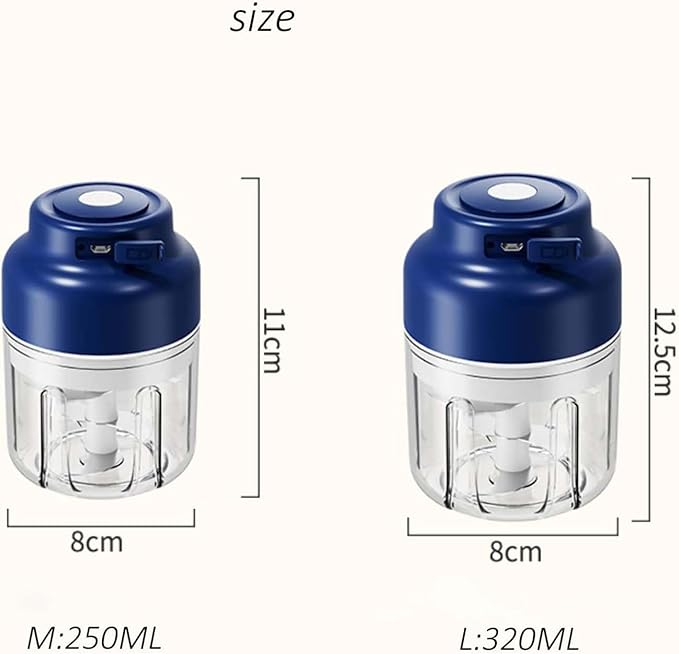 Electric Garlic Chopper, Mini Portable Veggie Cutter with 4/6 Stainless Steel Blades, Portable Wireless Rechargeable Mini Electric Garlic Food Chopper for Garlic, Onion, Chili, Nuts (2PCS-A,250ML)
