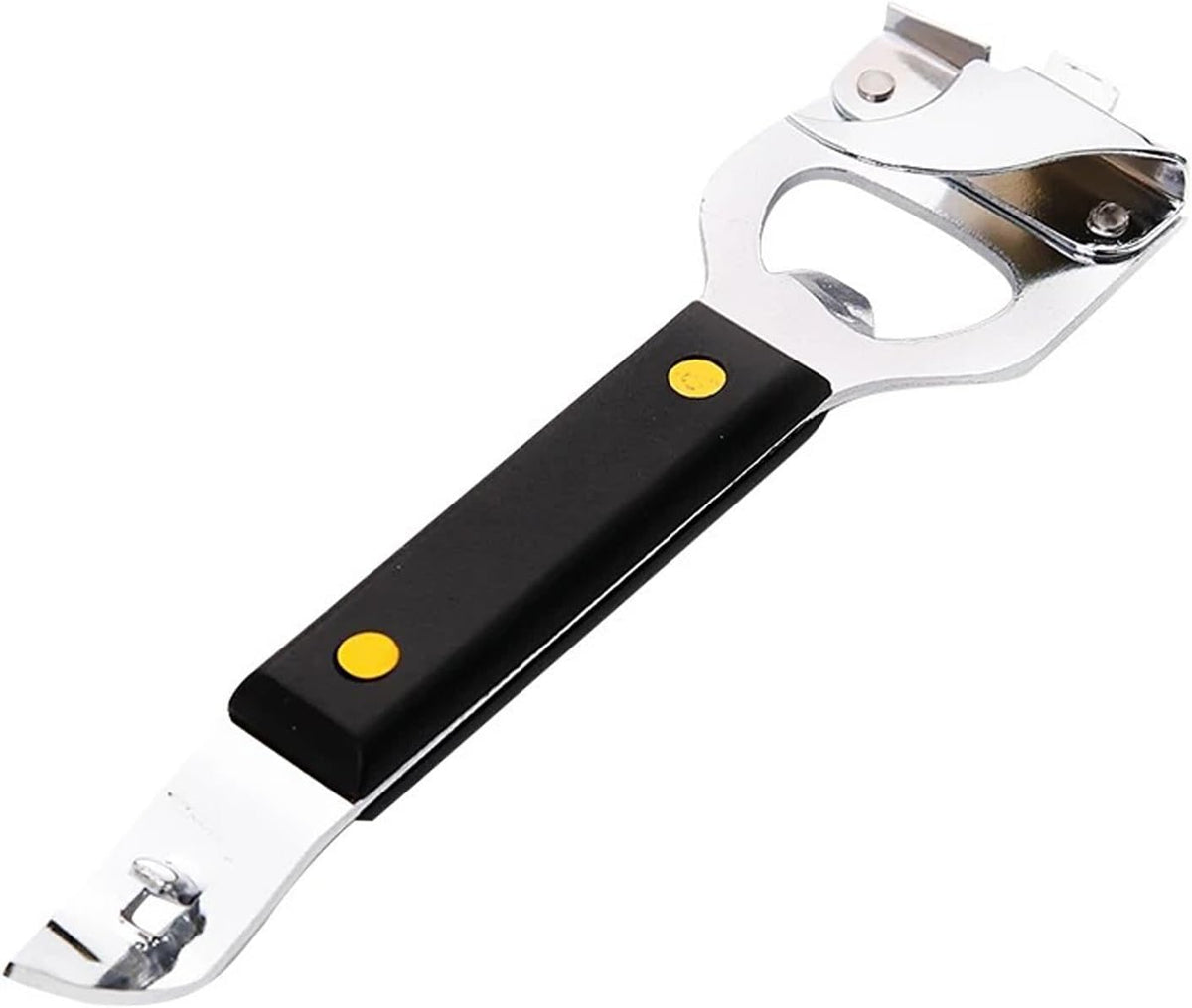 4-in-1 Can Punch Bottle Opener Classic Stainless Steel Manual Can Opener for Liquid with Cap Catcher, Can Tapper Church Key for Camping and Traveling 1 Pack