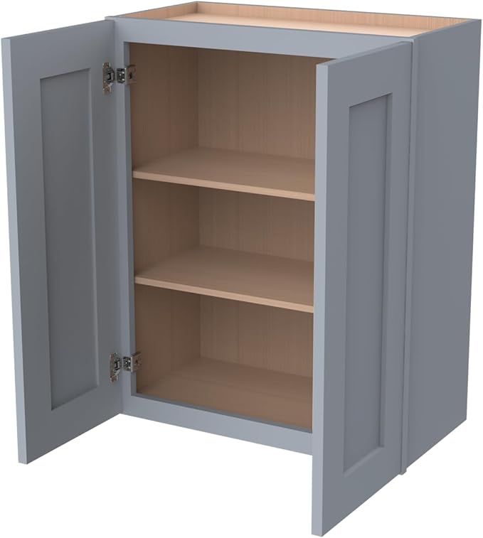 Wall-Mounted Cabinet – Solid Wood Shaker Style Medicine Cabinet with Adjustable Shelves & Soft-Close Doors for Bathroom, Kitchen, and Office Storage (Grey, 24" W x 12" D x 36" H)
