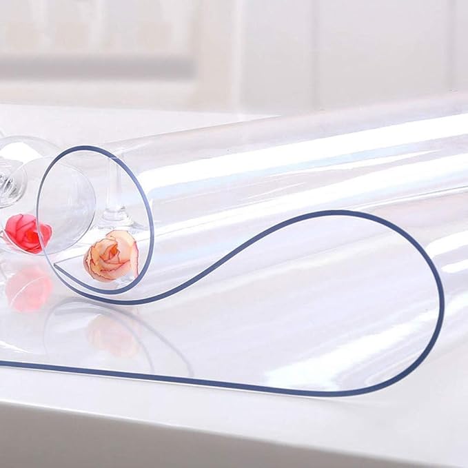 NECAUX Custom 54 x 87 Inch Clear Table Cover Protector, 1.5mm Thick Wood Grain Transparent Table Pad Non-Slip Tablecloth Plastic Protective Pad for Dining Room Table, Conference Table