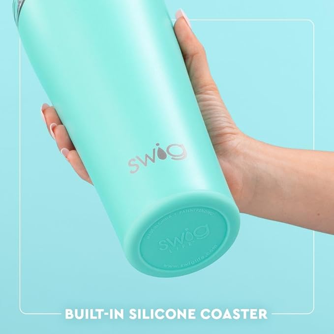 Swig Life 32oz Insulated Tumbler, Travel Coffee Tumbler with Lid, Cup Holder Friendly Travel Coffee Mug, Stainless Steel, 32 oz, Reusable Insulated Mug with Lid (Green Thumb)