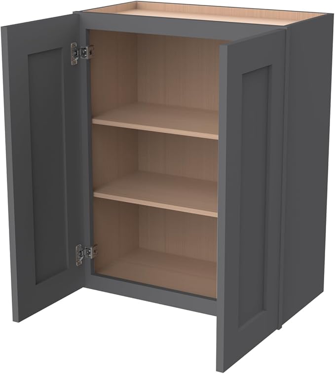 Wall-Mounted Cabinet – Solid Wood Shaker Style Medicine Cabinet with Adjustable Shelves & Soft-Close Doors for Bathroom, Kitchen, and Office Storage (Pebble Gray, 24" W x 12" D x 36" H)