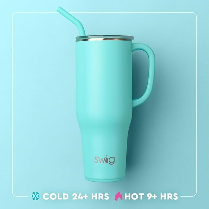 Swig Life 40oz Mega Mug, 40 oz Tumbler with Handle and Straw, Cup Holder Friendly, Dishwasher Safe, Extra Large Insulated Tumbler, Stainless Steel (Sun Dance)