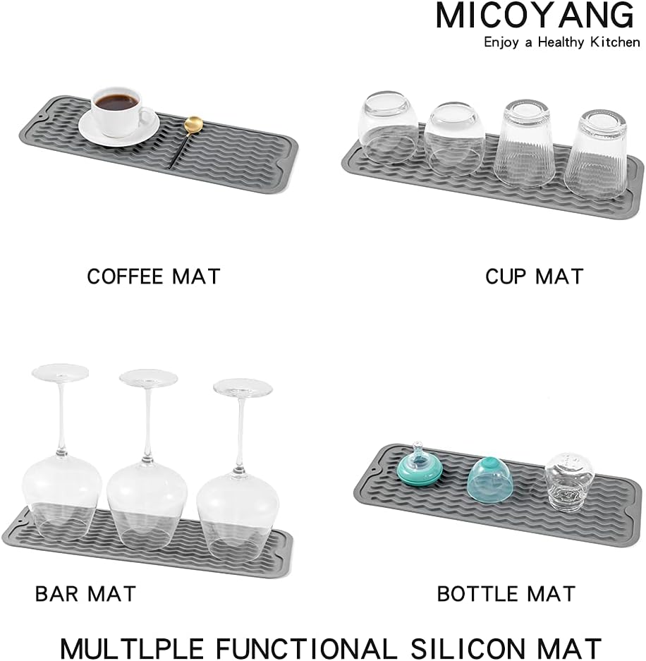 Silicone Dish Drying Mat for Multiple Usage,Easy clean,Eco-friendly,Heat-resistant Silicone Mat for Kitchen Counter,Sink,Bar,Bottle,or Cup Grey M 17 inches x 6 inches