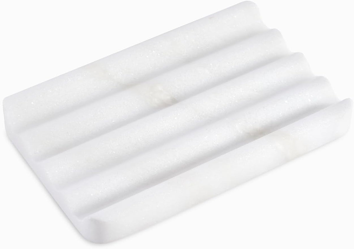Soap Dish, Marble Soap Holder for Shower, Bar Soap Holder with Water Ripple Design, Easy Cleaning Soap Saver for Kitchen Sink，Bathroom, Executive African Natural Stone Soap Tray(Namib Bianco)