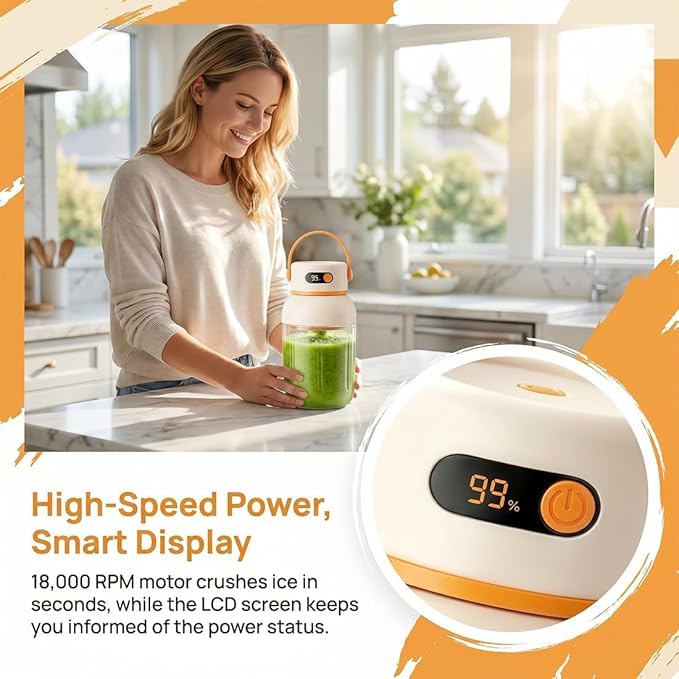 Portable Electric Juicer Cup with Zero Cord Hassle, 33oz Large Capacity Personal Blender with 18000RPM High Speed, USB-C Rechargeable Wireless Juicer Cup for Gym, Travel (800ML / 27OZ)