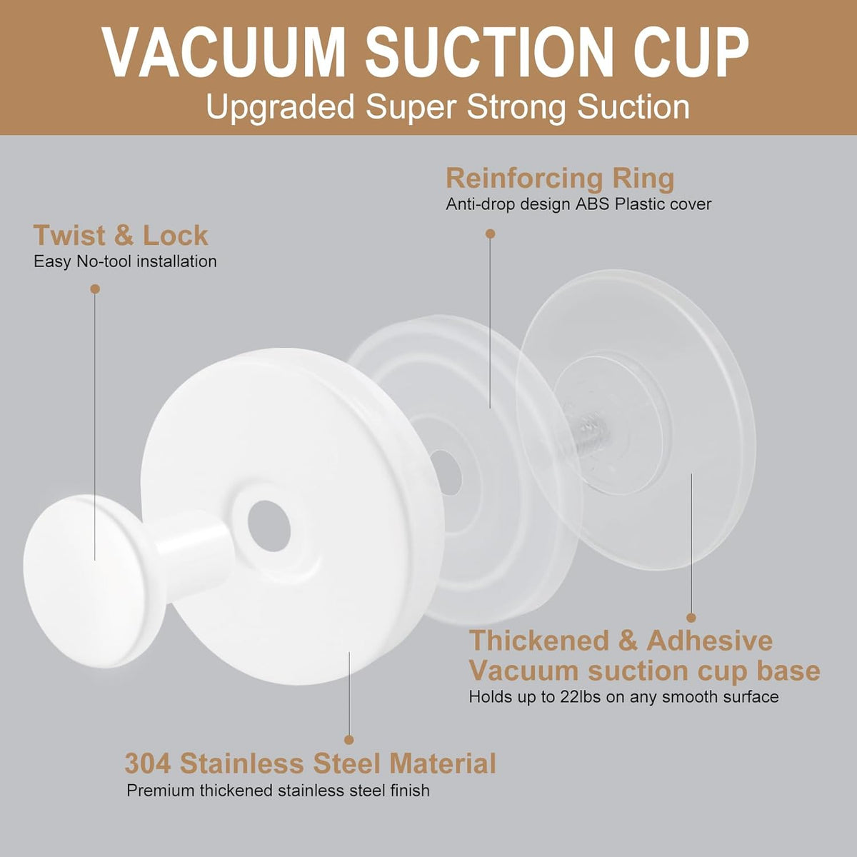 ZESLMG Suction Cup Hooks for Shower Wall, Door Wreaths, Removable Inside Shower Towel Hooks for Bathroom Window Glass Kitchen- Bath Robe Loofah Suction Hooks for Hanging More Surfaces (White, 2 Pack)