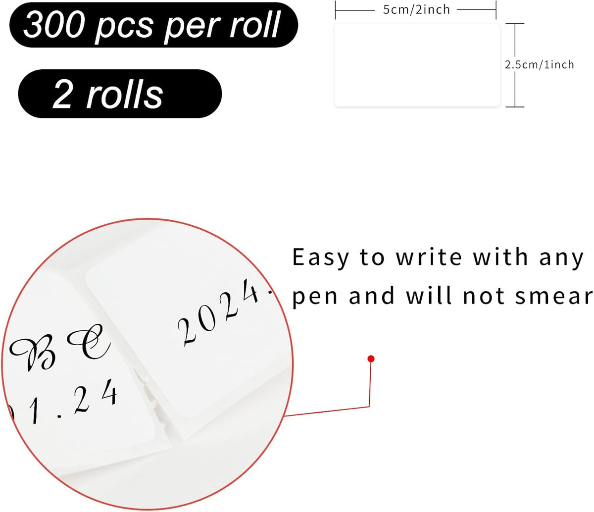Removable Freezer Labels, Date Label 1x2 Inch Food Storage Stickers, Waterproof Oil Resistant Easy Clean Leaves no Residue 300 Total Per Roll,2 Rolls