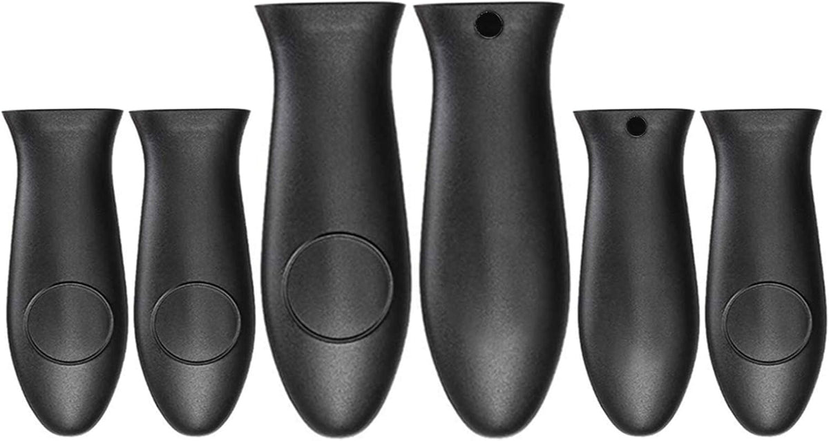 Silicone Hot Handle Holder Small Cast Iron Handle Cover Skillet Handle Cover Griddle Cover Cookware Handles Cover for Frying Pans & Griddles Sleeve Grip Handle Cover Small & Large Black 6 Pcs