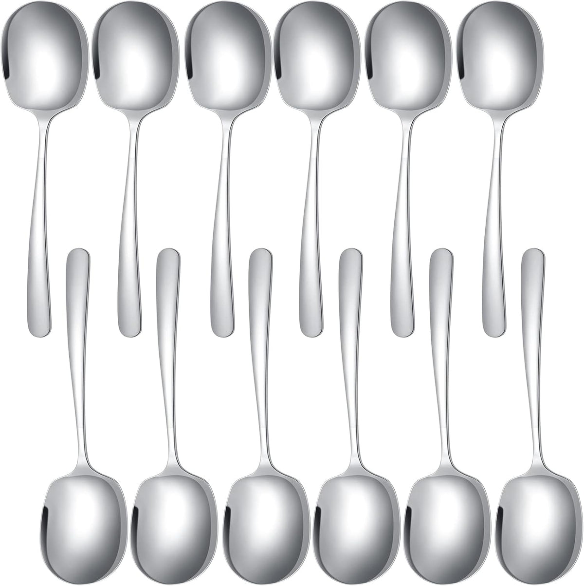 12 Pcs Stainless Steel Serving Spoons Set for Buffet, 8.3 Inches Large Serving Utensils Dishwasher Safe Metal Polished Buffet Spoons for Food Cooking Catering Kitchen Banquet Restaurant Home