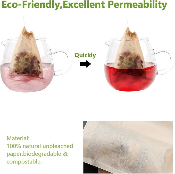 100Pcs Disposable Tea Bags for Loose Leaf Tea, 100% Natural Wood Pulp Paper Material, Empty Unbleached Filter Bags with Drawstring