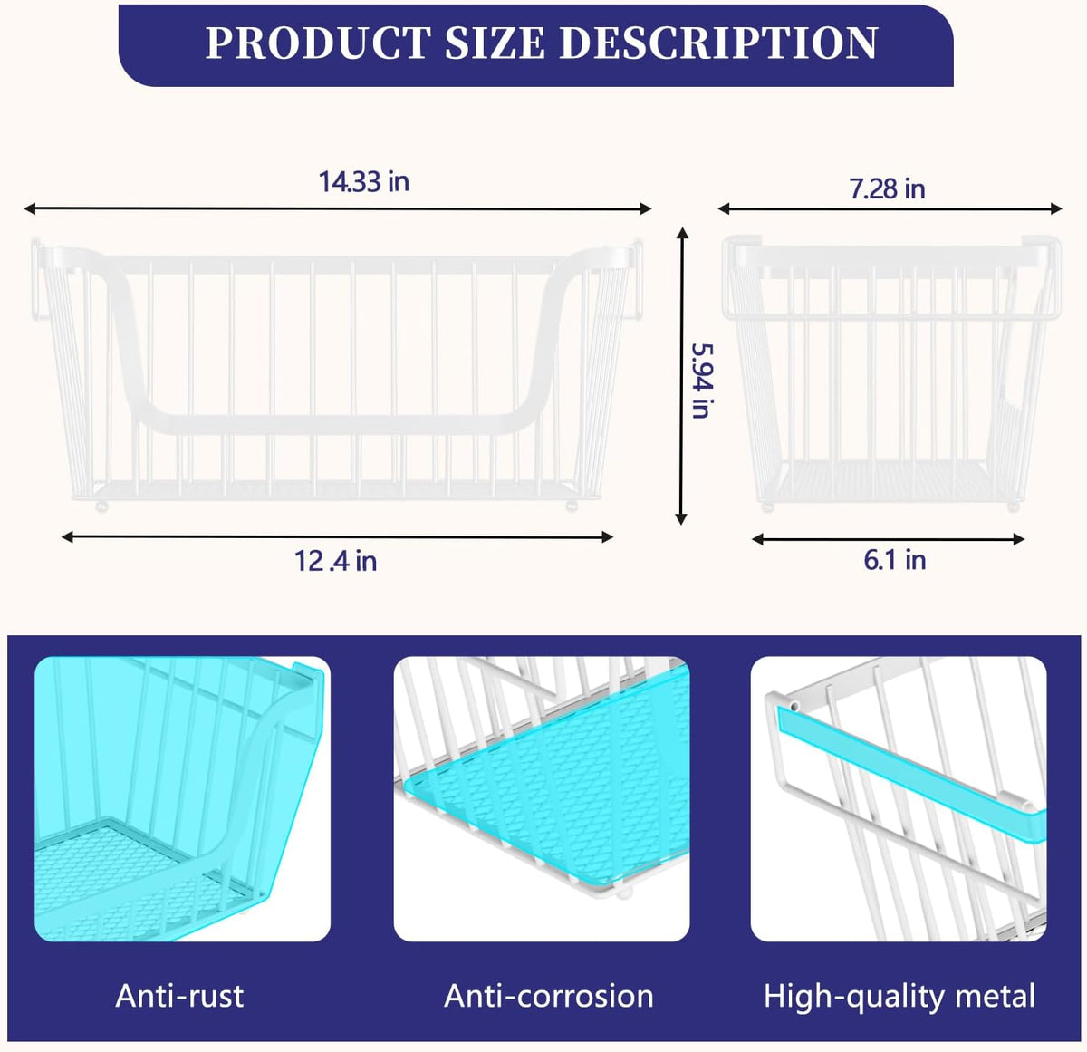 Enhanced Leak-Proof Bottom Stackable Wire Baskets, 6 Pack Pantry Organizers and Storage, pantry storage，Shelf Baskets, Fruit Basket, Potato and Onion Storage Bins，(White)
