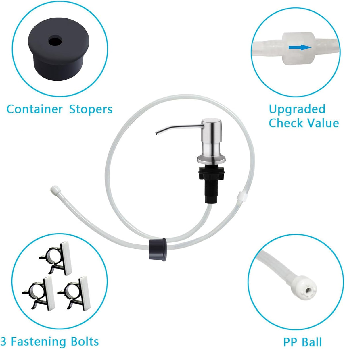 Kitchen Sink Soap Dispenser, Brushed Nickel Countertop Soap Dispenser Pump, 47" Silicone Extension Tube Connect to The Soap Bottle Directly, Say Goodbye to Frequent Refills
