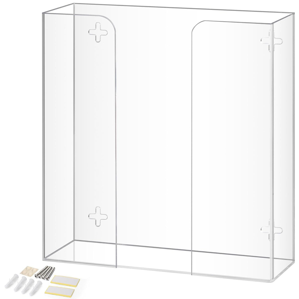 Storage Standard Double Glove Box Holder Dispenser - Kitchen, Medical, & Latex Gloves Holder Wall Mount or Countertop, Universal Fit - Thick Acrylic, Easy to Use, Slide, & Load Open Top Design - Clear