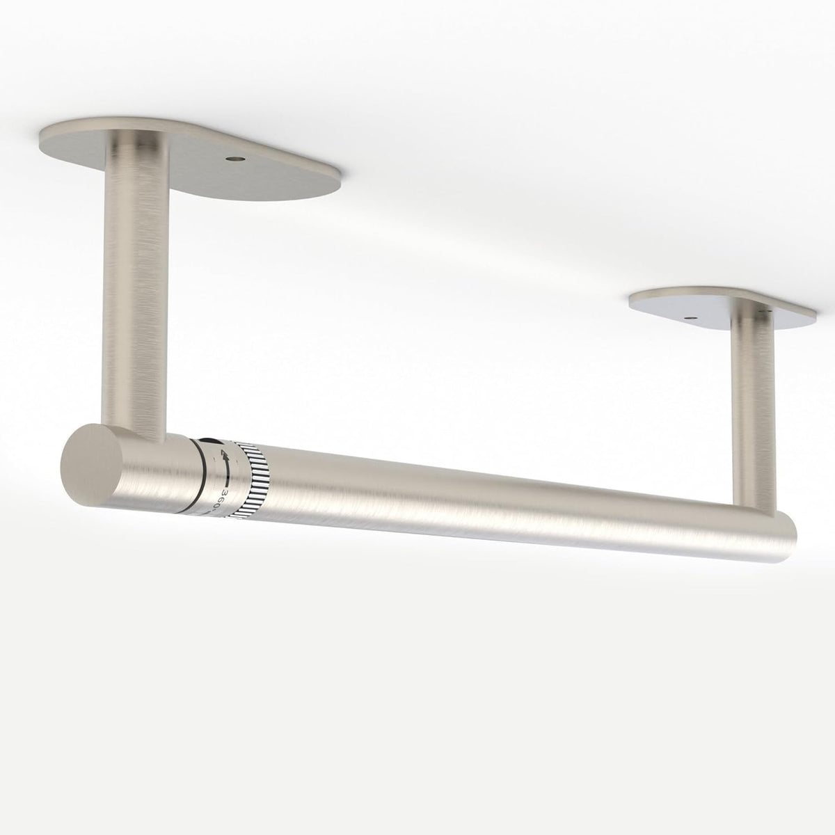 Ruacq Brushed Nickel Paper Towel Holder Self Adhesive Double Post Pivoting Round Base Under Cabinet Paper Towel Holder for Kitchen Self-Adhesive or Drill mounting