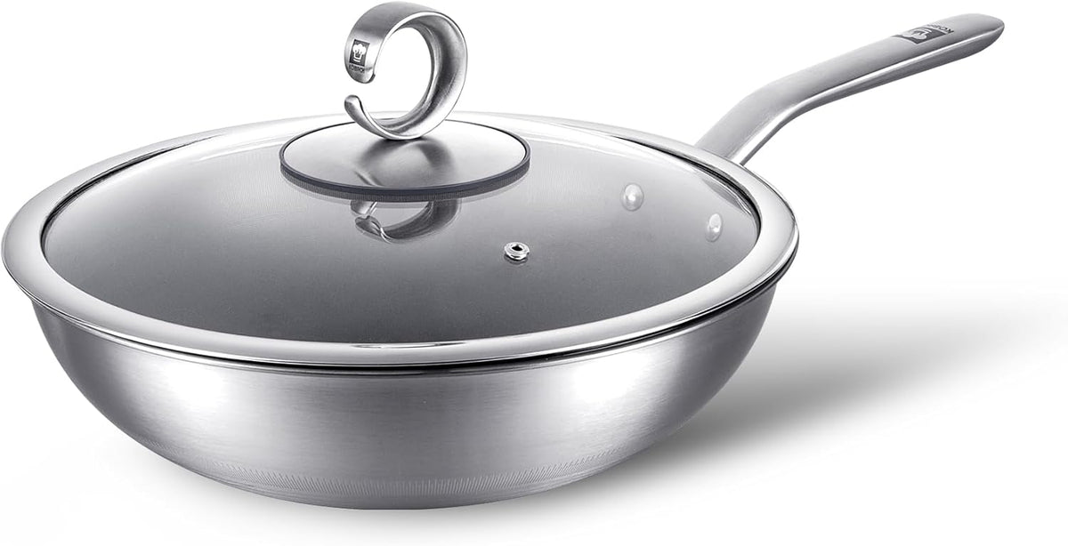 13 in Titanium Wok with Lid – Nonstick Wok & Stir-Fry Pan, All Stovetops & Induction Safe, Oven & Dishwasher Safe, Non-Toxic, No Coating – Durable Titanium Cookware, Frying Pan & Pot