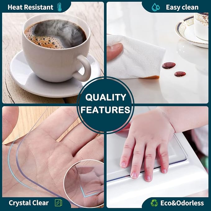 40x66 Inch Table Protector Clear for Dining Room Coffee Work Computer Laptop Table Cover Mat Protector PVC Plastic Tablecloths Rug Floor Protection Easy Clean Wipeable Non-Slip Liner Protective Vinyl