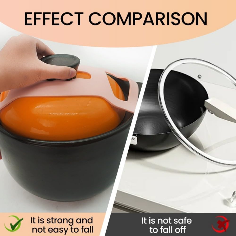 Silicone Lid Lock Strap for Crockpot Slow Cooker (6/7/8 Quart) - Universal Crockpot Lid Holder & Rubber Strap Alternative | Heat-Resistant, No-Spill Design Transport Accessories (Pink+Black)