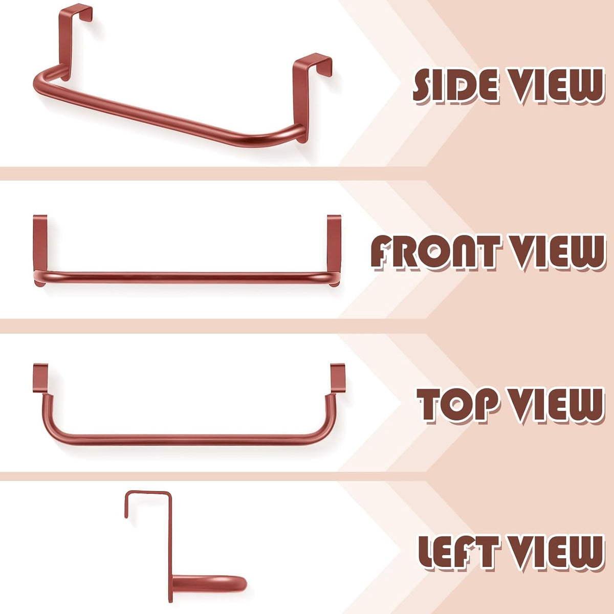 2 Pieces Metal Towel Bar Kitchen Cabinet Steel Towel Rack Bar for Hanging on Inside or Outside of Doors, Home Kitchen Bathroom(Rose Gold)