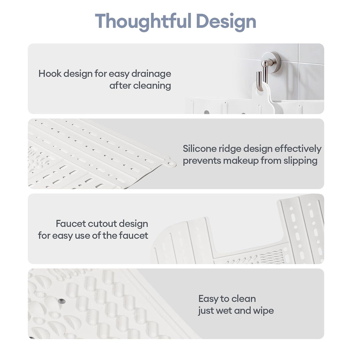 IeBilif Bathroom Sink Cover for Counter Space, Foldable Sink Covers, Makeup Organizer Mat Space Saver with Hanging Loop, Silicone Makeup Brush Cleaner Mat for Bathroom(White)