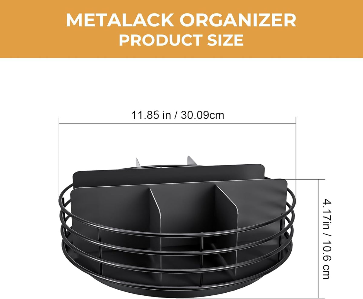 Snack Organizer - Versatile Snack Storage, Lazy Susan with Convenient Grab-and-Go Design, Metal Snack Holder for Home, Office, Breakroom, 11.85" L x 11.85" W x 4.17" H (Matte Black)