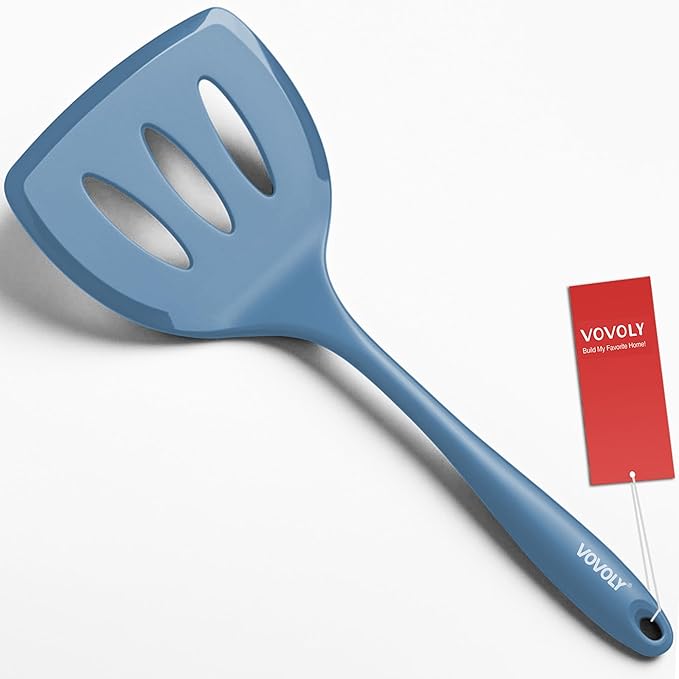 Silicone Pancake Spatula Turner with Lengthened Handle& Seamless Design, Heat Resistant Slotted Flipper for Nonstick Cookware, Large Flexible Kitchen Utensils for Egg, Pancake, Burger, Starry Blue