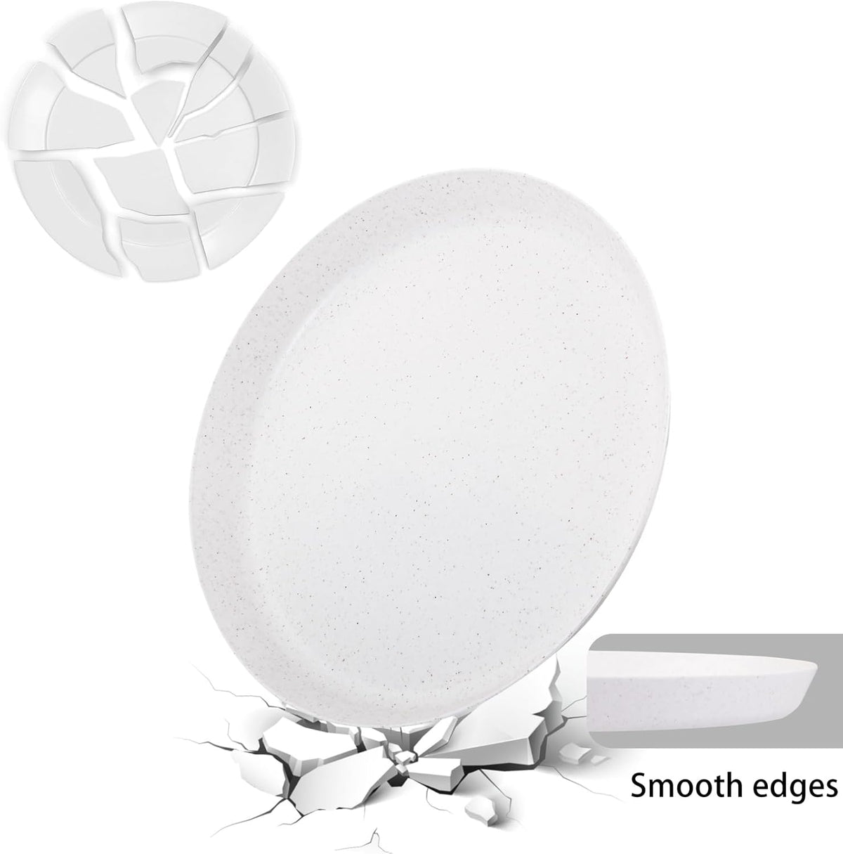 18pcs White Wheat Straw Dinner Plates - Lightweight, Unbreakable, Premium Reusable Plates for Family Dinner, School, Picnic
