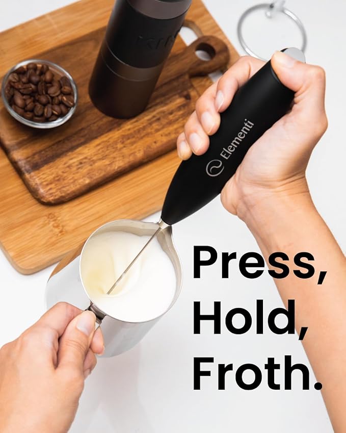 Elementi Drink Mixer Handheld - Electric Drink Stirrer for Powder Drinks - Protein Powder Mixer Wand & Frother - Hand Frother with Stand (Mint Green)
