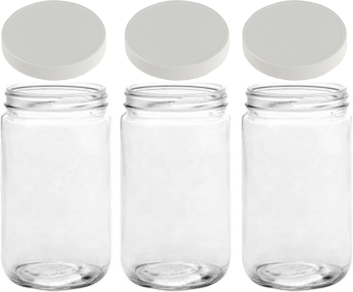 JARMING COLLECTIONS 32oz Extra Wide Mouth Glass Storage Jar with BPA-Free Plastic Lid – Quart Size Airtight Mason Jar for Kitchen, Pantry, and Food Storage (Set of 3)