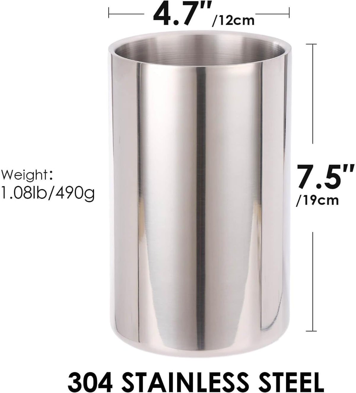 Double Wall Utensil Holder - 304 Stainless Steel Sleek Kitchen Utensil Holder for Countertop, Spatula Spoon Storage Organizer, Large Cooking Utensil Caddy Counter, Shining Utensil Crock, Mirror Polish
